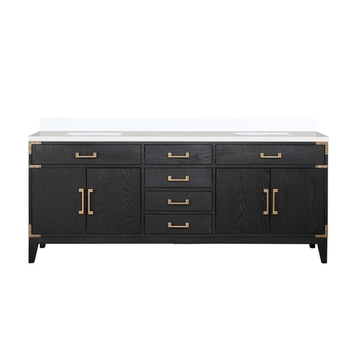 [LVL80DJ200] Laurel 80 in W x 22 in. D Black Oak Double Bath Vanity and White Quartz Top