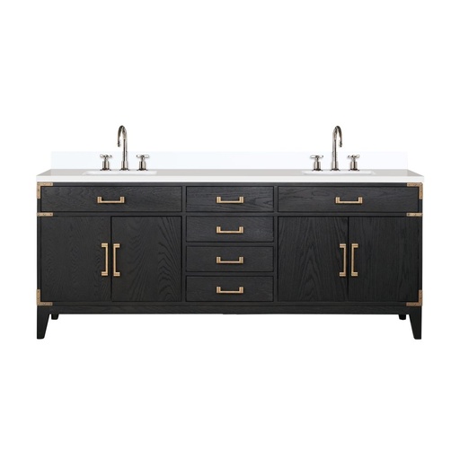 [LVL80DJ201] Laurel 80 in W x 22 in. D Black Oak Double Bath Vanity, White Quartz Top, and Faucet Set