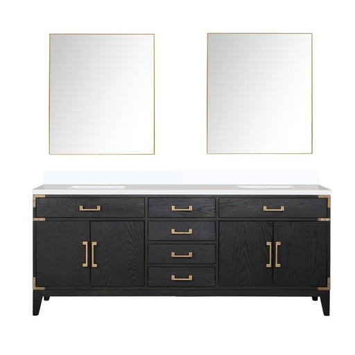[LVL80DJ310] Laurel 80 in W x 22 in. D Black Oak Double Bath Vanity, Cultured Marble Top, and 36 in Mirrors