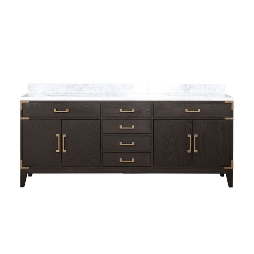[LVL80DK100] Laurel 80 in W x 22 in. D Brown Oak Double Bath Vanity and Carrara Marble Top