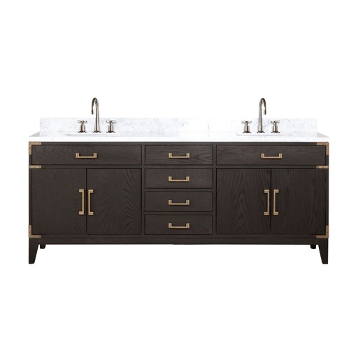 [LVL80DK101] Laurel 80 in W x 22 in. D Brown Oak Double Bath Vanity, Carrara Marble Top, and Faucet Set