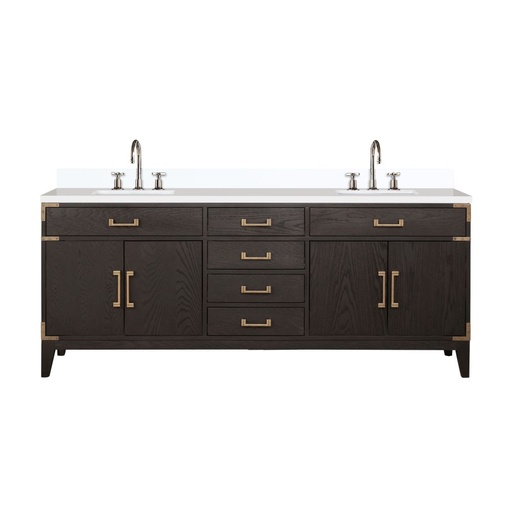 [LVL80DK301] Laurel 80 in W x 22 in. D Brown Oak Double Bath Vanity, Cultured Marble Top, and Faucet Set