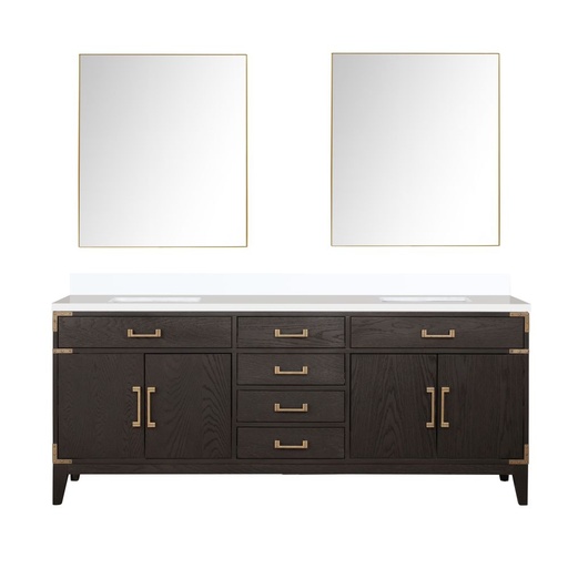 [LVL80DK310] Laurel 80 in W x 22 in. D Brown Oak Double Bath Vanity, Cultured Marble Top, and 36 in Mirrors