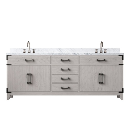 [LVL80DM101] Laurel 80 in W x 22 in. D White Oak Double Bath Vanity, Carrara Marble Top, and Faucet Set