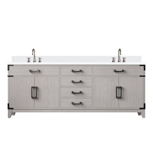 [LVL80DM201] Laurel 80 in W x 22 in. D White Oak Double Bath Vanity, White Quartz Top, and Faucet Set