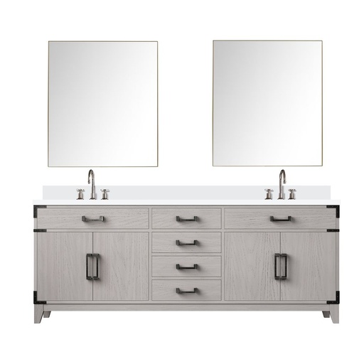 [LVL80DM311] Laurel 80 in W x 22 in. D White Oak Double Bath Vanity, Cultured Marble Top, Faucet Set, and 36 in Mirrors