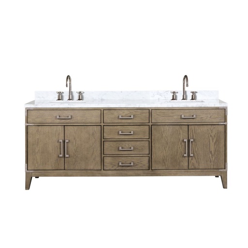 [LVL80DR101] Laurel 80 in W x 22 in. D Grey Oak Double Bath Vanity, Carrara Marble Top, and Faucet Set
