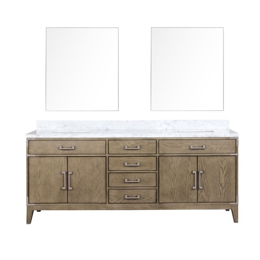 [LVL80DR110] Laurel 80 in W x 22 in. D Grey Oak Double Bath Vanity, Carrara Marble Top, and 36 in Mirrors