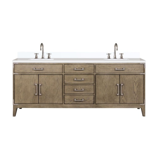[LVL80DR201] Laurel 80 in W x 22 in. D Grey Oak Double Bath Vanity, White Quartz Top, and Faucet Set
