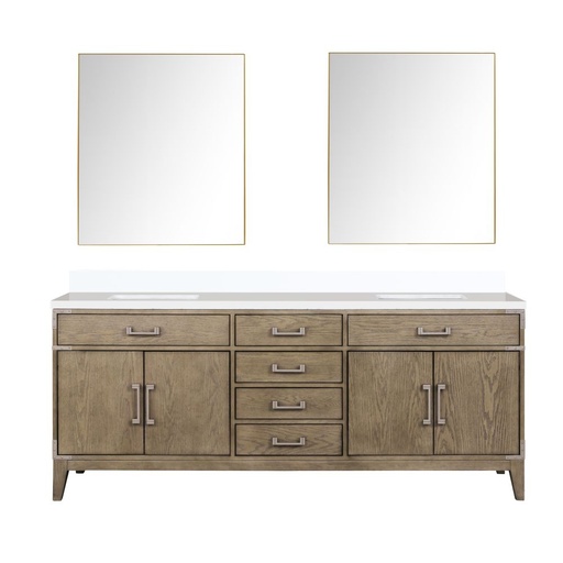 [LVL80DR210] Laurel 80 in W x 22 in. D Grey Oak Double Bath Vanity, White Quartz Top, and 36 in Mirrors