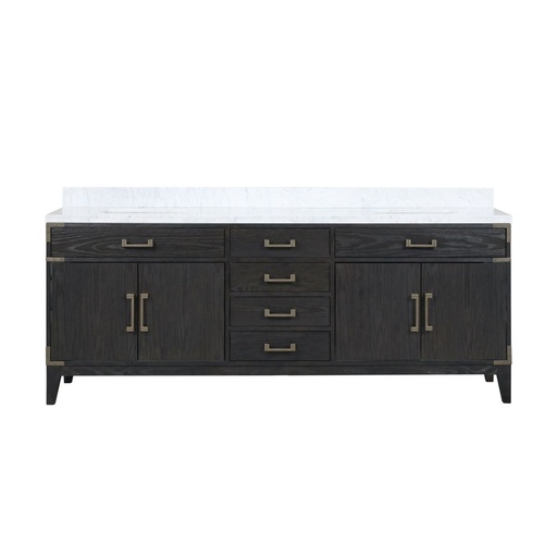 [LVL84DJ100] Laurel 84 in W x 22 in. D Black Oak Double Bath Vanity and Carrara Marble Top