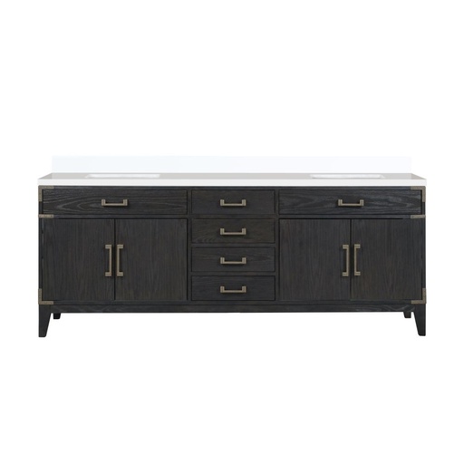 [LVL84DJ200] Laurel 84 in W x 22 in. D Black Oak Double Bath Vanity and White Quartz Top
