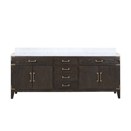 [LVL84DK100] Laurel 84 in W x 22 in. D Brown Oak Double Bath Vanity and Carrara Marble Top