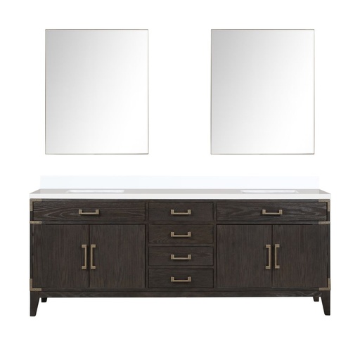 [LVL84DK310] Laurel 84 in W x 22 in. D Brown Oak Double Bath Vanity, Cultured Marble Top, and 36 in Mirrors