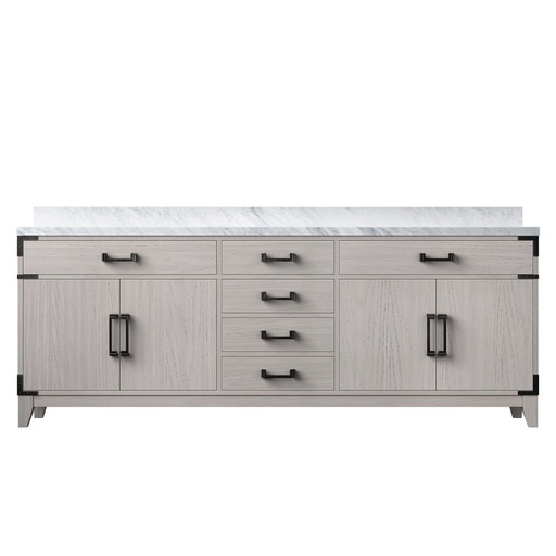 [LVL84DM100] Laurel 84 in W x 22 in. D White Oak Double Bath Vanity and Carrara Marble Top