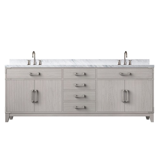 [LVL84DM101] Laurel 84 in W x 22 in. D White Oak Double Bath Vanity, Carrara Marble Top, and Faucet Set