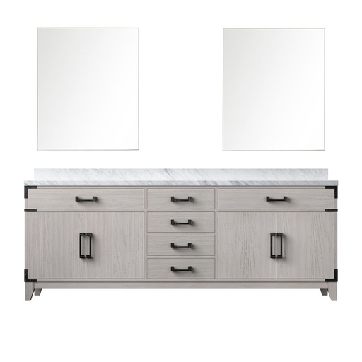 [LVL84DM110] Laurel 84 in W x 22 in. D White Oak Double Bath Vanity, Carrara Marble Top, and 36 in Mirrors