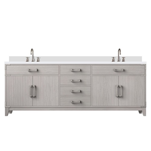 [LVL84DM201] Laurel 84 in W x 22 in. D White Oak Double Bath Vanity, White Quartz Top, and Faucet Set