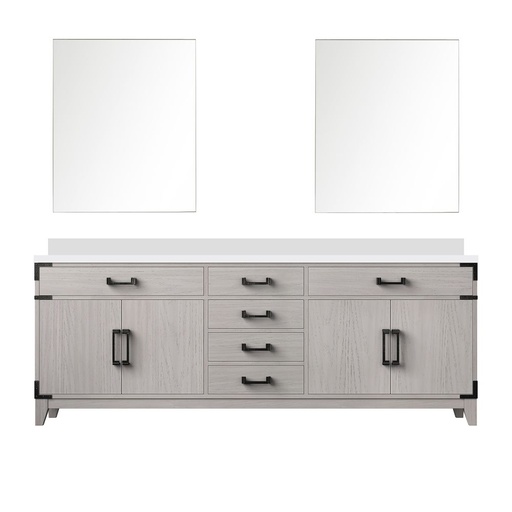 [LVL84DM310] Laurel 84 in W x 22 in. D White Oak Double Bath Vanity, Cultured Marble Top, and 36 in Mirrors