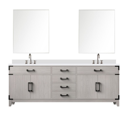 [LVL84DM311] Laurel 84 in W x 22 in. D White Oak Double Bath Vanity, Cultured Marble Top, Faucet Set, and 36 in Mirrors