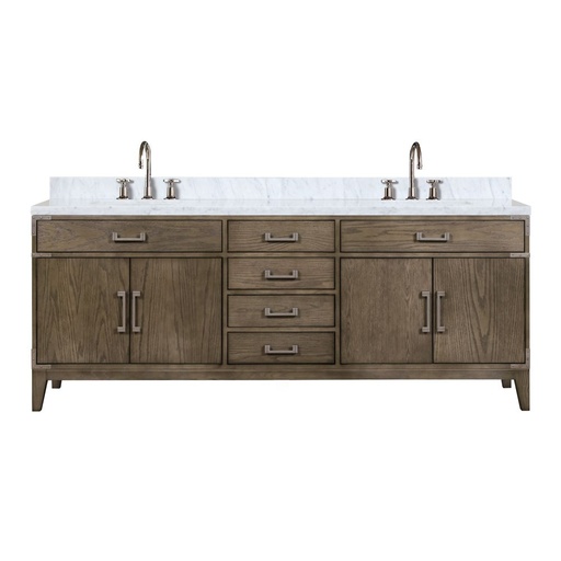[LVL84DR101] Laurel 84 in W x 22 in. D Grey Oak Double Bath Vanity, Carrara Marble Top, and Faucet Set