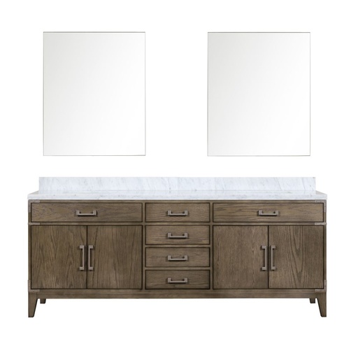 [LVL84DR110] Laurel 84 in W x 22 in. D Grey Oak Double Bath Vanity, Carrara Marble Top, and 36 in Mirrors