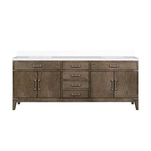 [LVL84DR200] Laurel 84 in W x 22 in. D Grey Oak Double Bath Vanity and White Quartz Top
