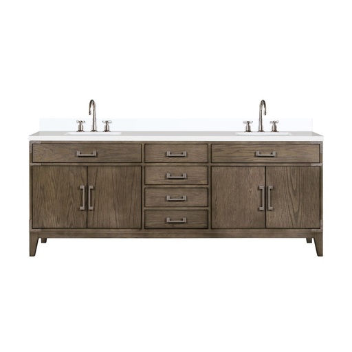 [LVL84DR201] Laurel 84 in W x 22 in. D Grey Oak Double Bath Vanity, White Quartz Top, and Faucet Set