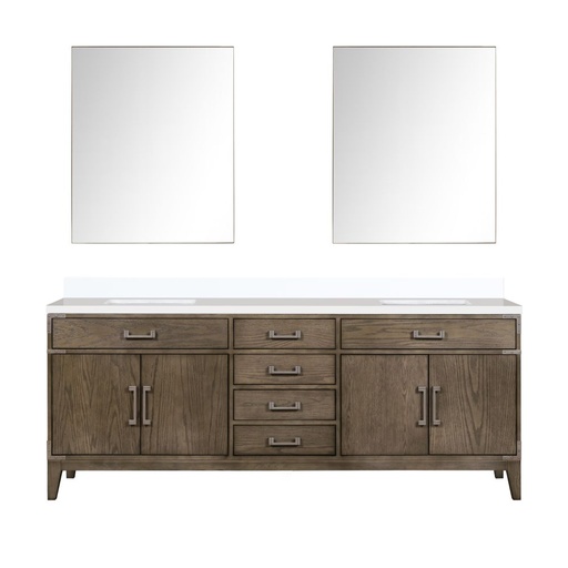 [LVL84DR210] Laurel 84 in W x 22 in. D Grey Oak Double Bath Vanity, White Quartz Top, and 36 in Mirrors