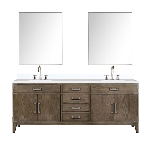 [LVL84DR311] Laurel 84 in W x 22 in. D Grey Oak Double Bath Vanity, Cultured Marble Top, Faucet Set, and 36 in Mirrors