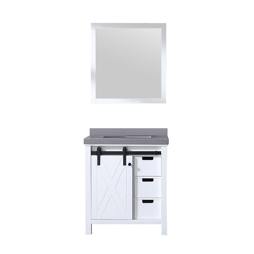 [LVM30SA410] Marsyas 30 in W x 22 in. D White Bath Vanity, Grey Quartz Countertop and 28 in Mirror
