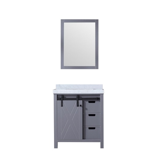 [LVM30SB110] Marsyas 30 in W x 22 in. D Dark Grey Bath Vanity, Carrara Marble Countertop and 28 in Mirror