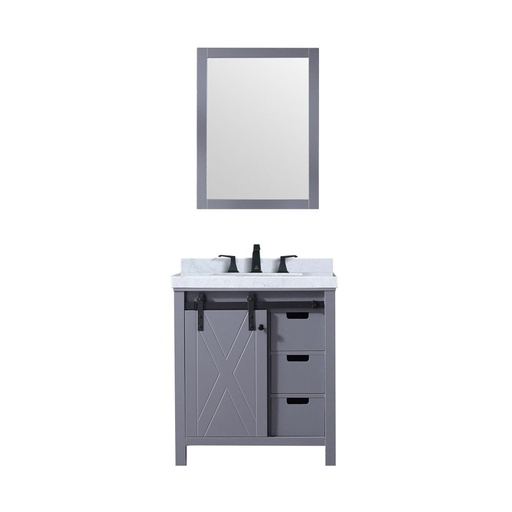 [LVM30SB111] Marsyas 30 in W x 22 in. D Dark Grey Bath Vanity, Carrara Marble Countertop, Faucet Set and 28 in Mirror