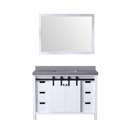 [LVM48SA410] Marsyas 48 in W x 22 in. D White Bath Vanity, Grey Quartz Countertop and 44 in Mirror