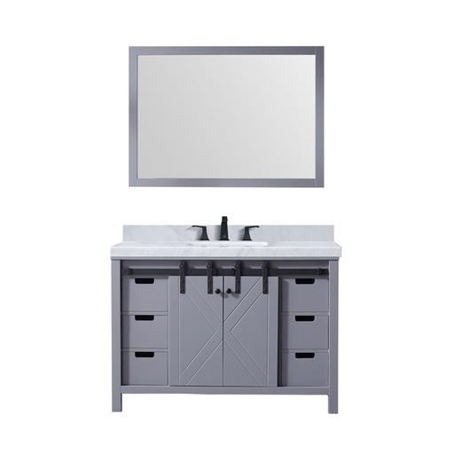 [LVM48SB111] Marsyas 48 in W x 22 in. D Dark Grey Bath Vanity, Carrara Marble Countertop, Faucet Set and 44 in Mirror