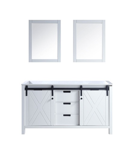 [LVM60DA010] Marsyas 60 in W x 22 in. D White Double Bath Vanity and 24 in Mirrors