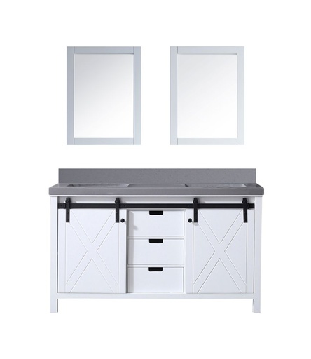 [LVM60DA410] Marsyas 60 in W x 22 in. D White Double Bath Vanity, Grey Quartz Countertop and 24 in Mirrors