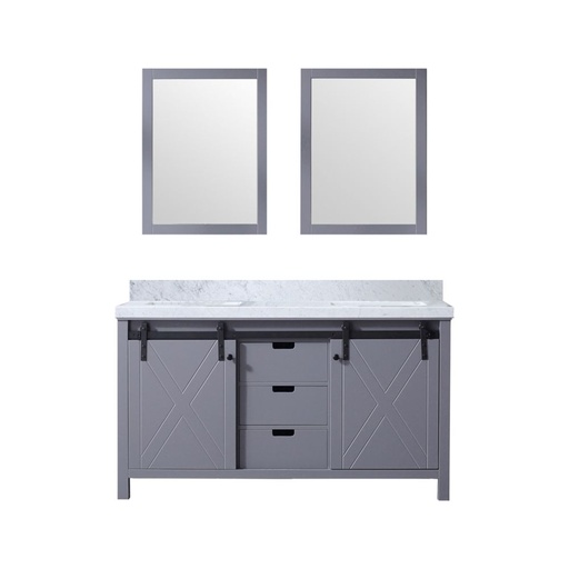 [LVM60DB110] Marsyas 60 in W x 22 in. D Dark Grey Double Bath Vanity, Carrara Marble Countertop and 24 in Mirrors