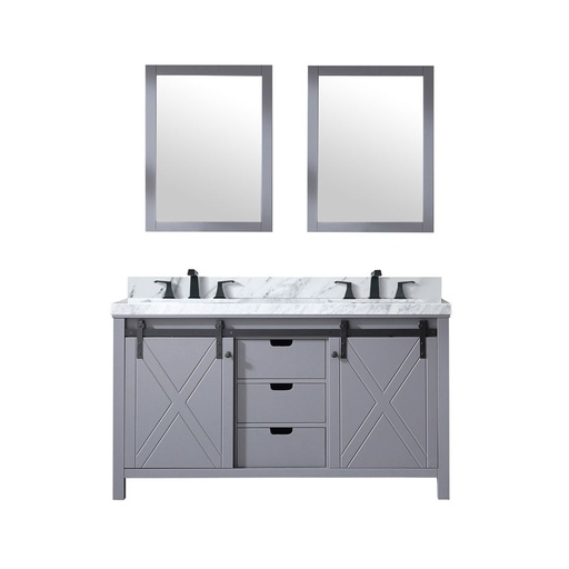 [LVM60DB111] Marsyas 60 in W x 22 in. D Dark Grey Double Bath Vanity, Carrara Marble Countertop, Faucet Set and 24 in Mirrors