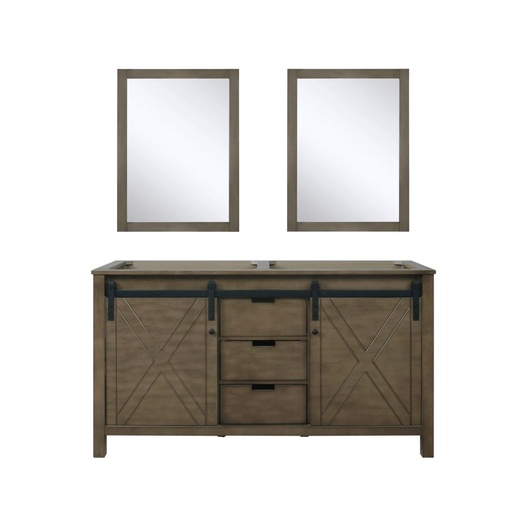 [LVM60DK010] Marsyas 60 in W x 22 in. D Rustic Brown Double Bath Vanity and 24 in Mirrors