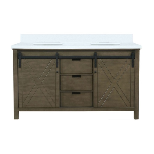 [LVM60DK200] Marsyas 60 in W x 22 in. D Rustic Brown Double Bath Vanity and White Quartz Countertop