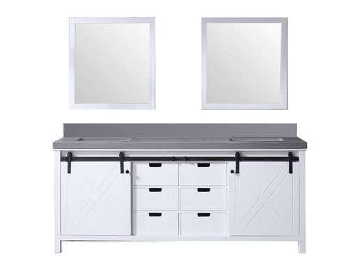 [LVM80DA410] Marsyas 80 in W x 22 in. D White Double Bath Vanity, Grey Quartz Countertop and 30 in Mirrors