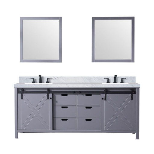 [LVM80DB111] Marsyas 80 in W x 22 in. D Dark Grey Double Bath Vanity, Carrara Marble Countertop, Faucet Set and 30 in Mirrors