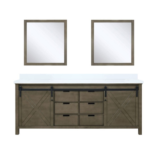 [LVM80DK210] Marsyas 80 in W x 22 in. D Rustic Brown Double Bath Vanity, White Quartz Countertop and 30 in Mirrors
