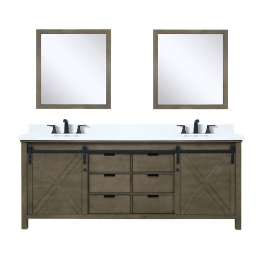 [LVM80DK211] Marsyas 80 in W x 22 in. D Rustic Brown Double Bath Vanity, White Quartz Countertop, Faucet Set and 30 in Mirrors