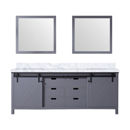 [LVM84DB110] Marsyas 84 in W x 22 in. D Dark Grey Double Bath Vanity, Carrara Marble Countertop and 34 in Mirrors