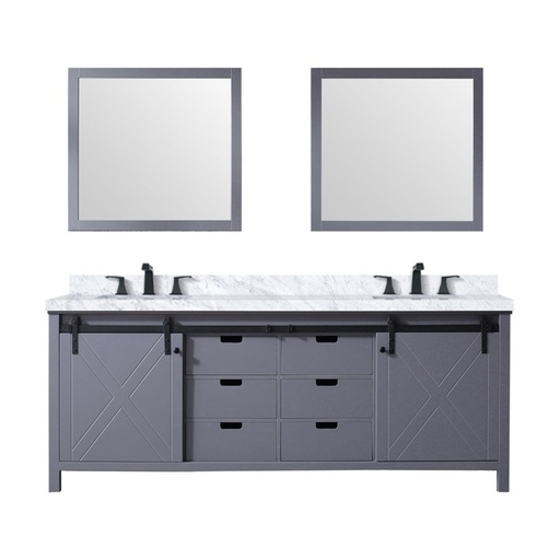 [LVM84DB111] Marsyas 84 in W x 22 in. D Dark Grey Double Bath Vanity, Carrara Marble Countertop, Faucet Set and 34 in Mirrors