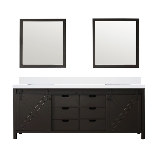 [LVM84DC210] Marsyas 84 in W x 22 in. D Brown Double Bath Vanity, White Quartz Countertop and 34 in Mirrors