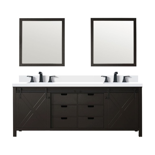 [LVM84DC211] Marsyas 84 in W x 22 in. D Brown Double Bath Vanity, White Quartz Countertop, Faucet Set and 34 in Mirrors