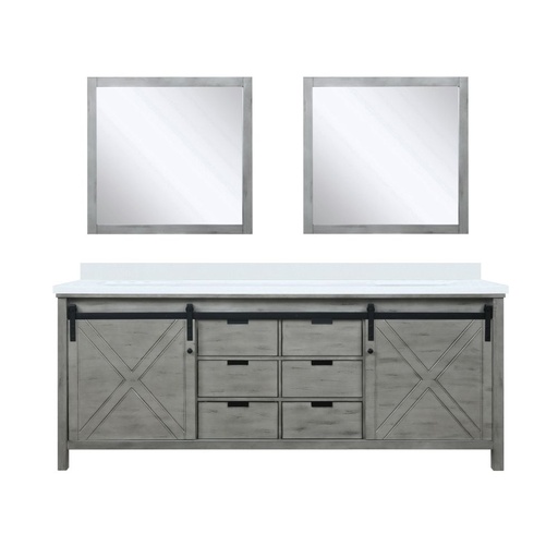 [LVM84DH210] Marsyas 84 in W x 22 in. D Ash Grey Double Bath Vanity, White Quartz Countertop and 34 in Mirrors